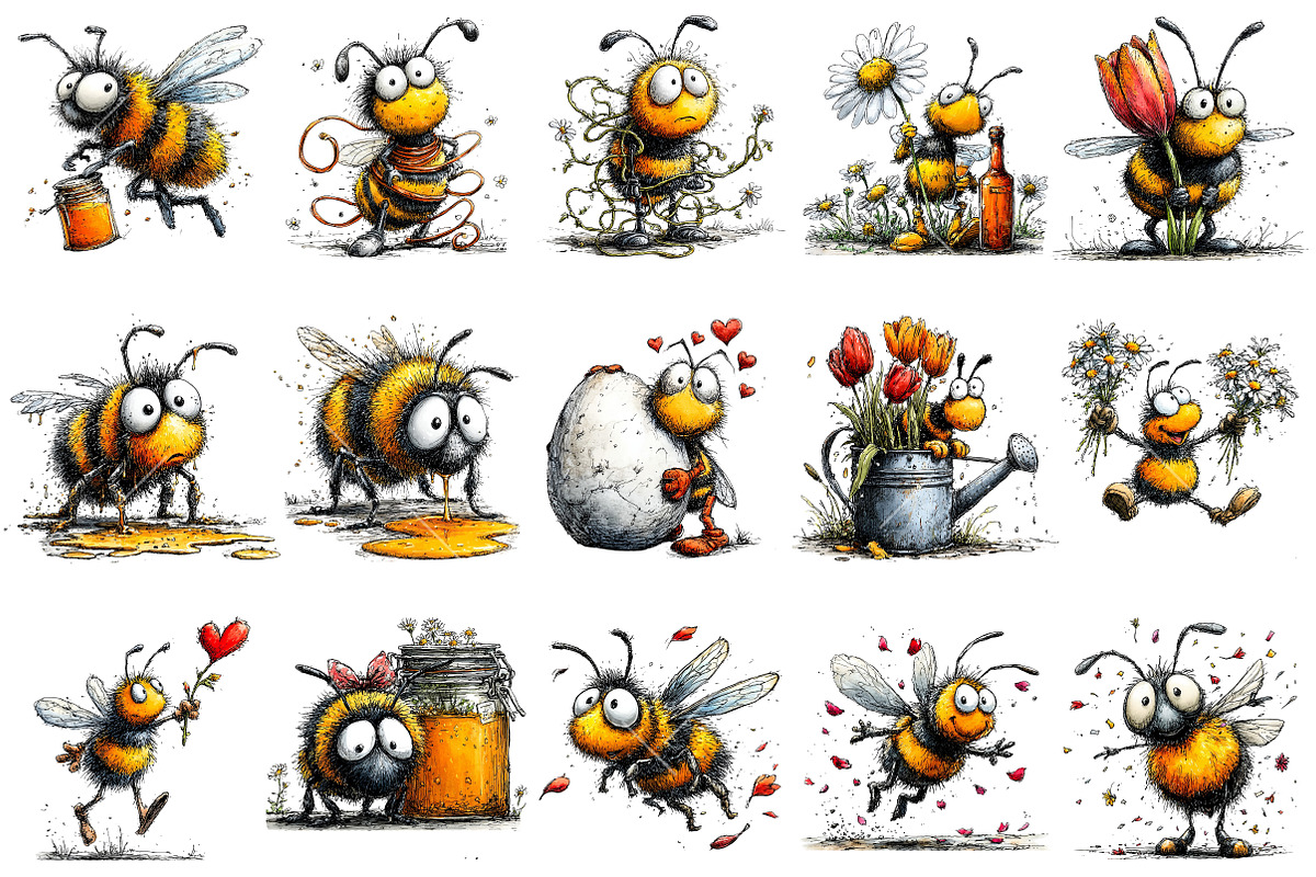Funny Spring Bee Clipart, an Illustration by OK Design (Photo 3 of 6)
