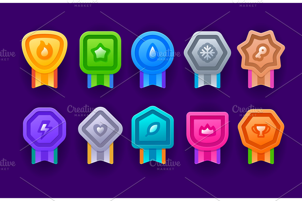Game achievement medal badges, a Technology Illustration by Buch&Bee
