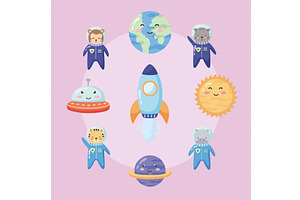 nine space animals icons, an Animal Illustration by studiogstock