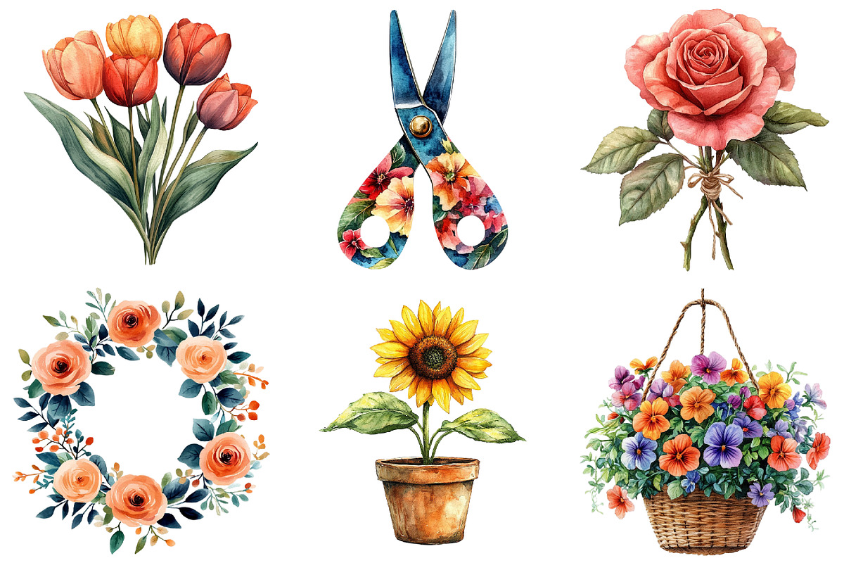 Watercolor Flowers Shop Clipart, an Illustration by Craft Nest (Photo 7 of 7)