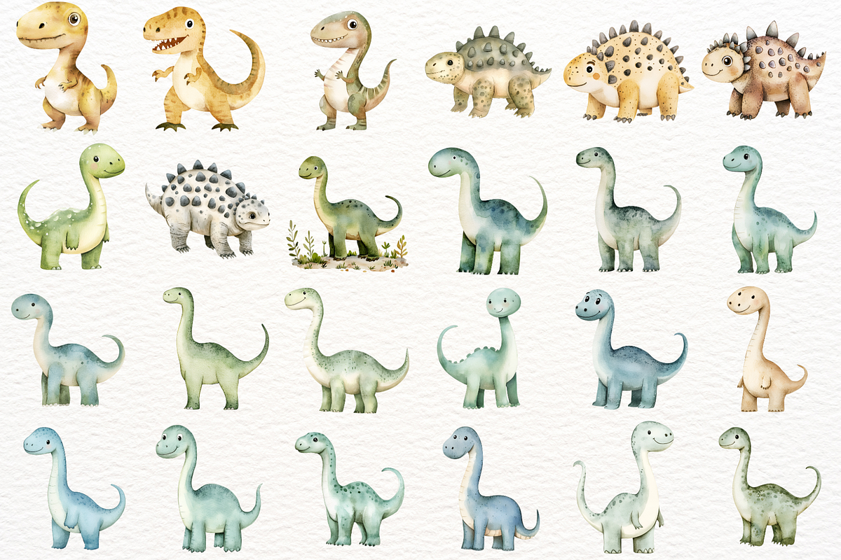 Cute Dinosaur Watercolor Cliparts, an Animal Illustration by SugarCloudStudioArt (Photo 5 of 6)