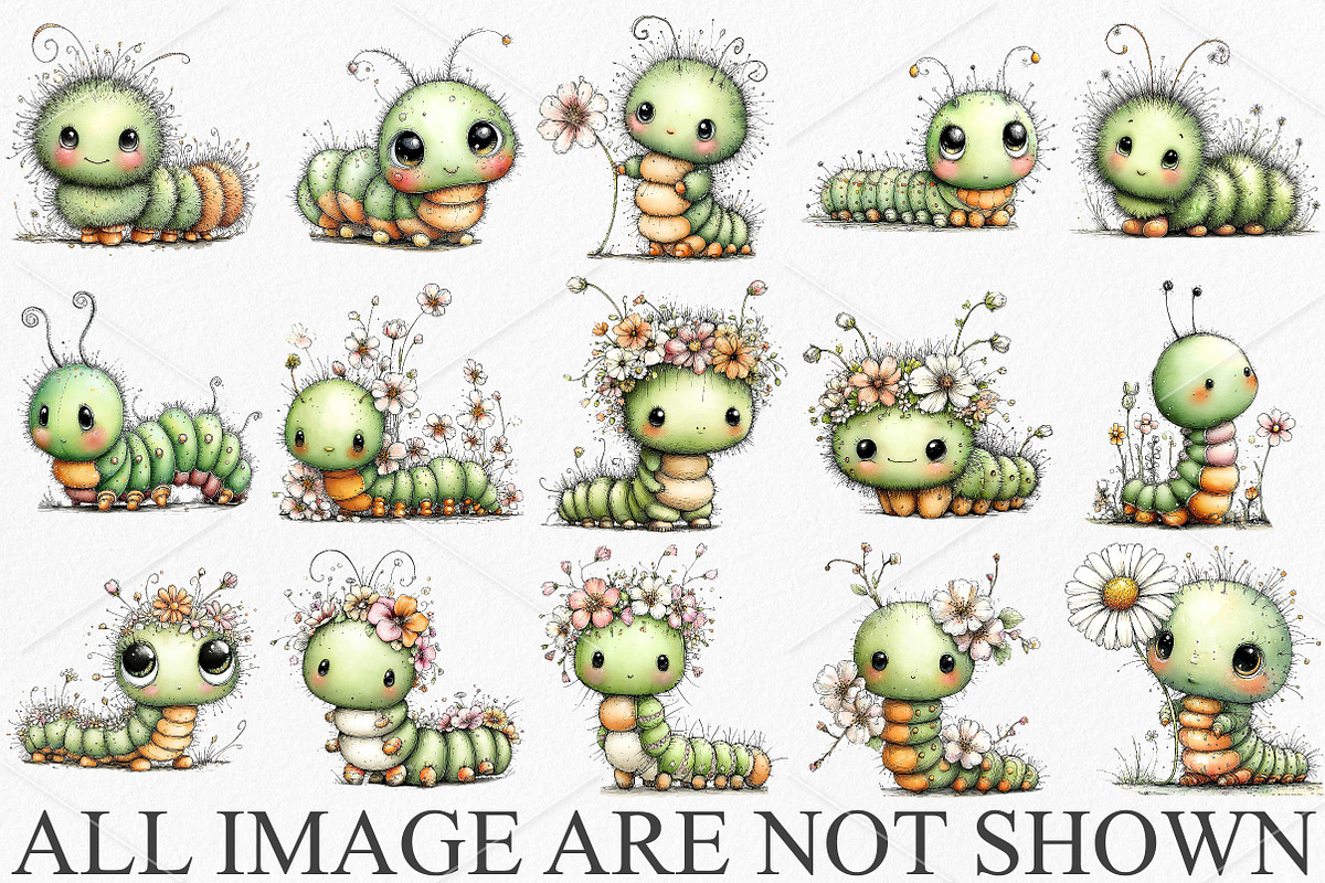 Whimsical Spring Caterpillar Clipart, a Seasonal Illustration by Canvas Craft (Photo 4 of 7)