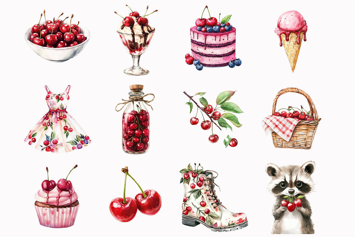 Watercolor Cherry Garden Clipart, an Illustration by Design Market (Photo 2 of 3)