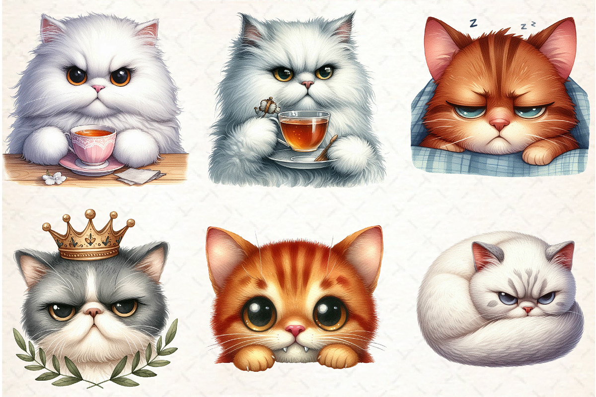 Cute Grumpy Cat Clipart PNG, an Illustration by Libby Wishes (Photo 5 of 6)