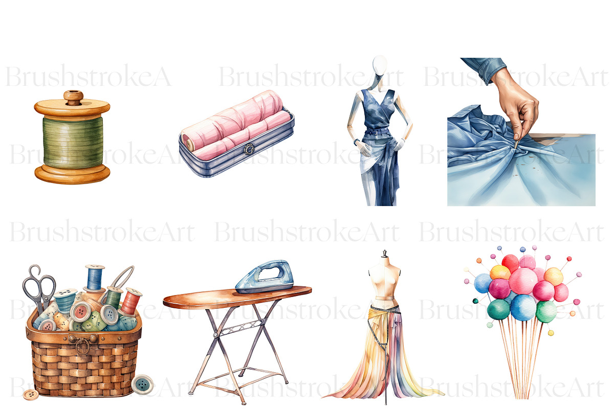 Watercolor Sewing Clipart, Supplies, a Work Illustration by BrushstrokeArtGB (Photo 5 of 9)