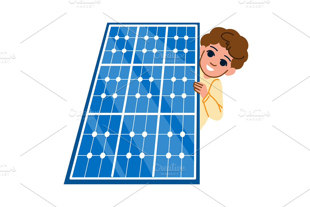 Young engineer hiding behind solar, an Illustration by pikepicture