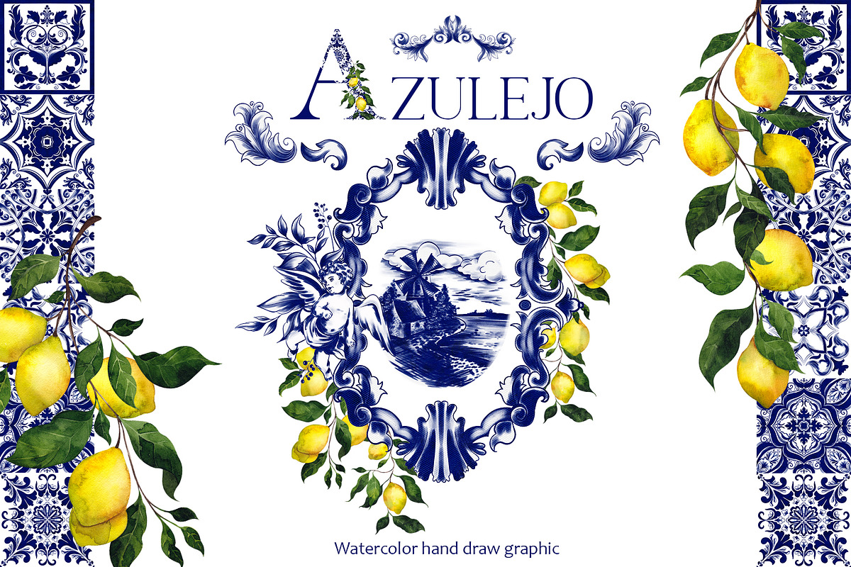 Azulejo. Watercolor Graphic, an Object Illustration by ma_i_vi (Photo 1 of 9)