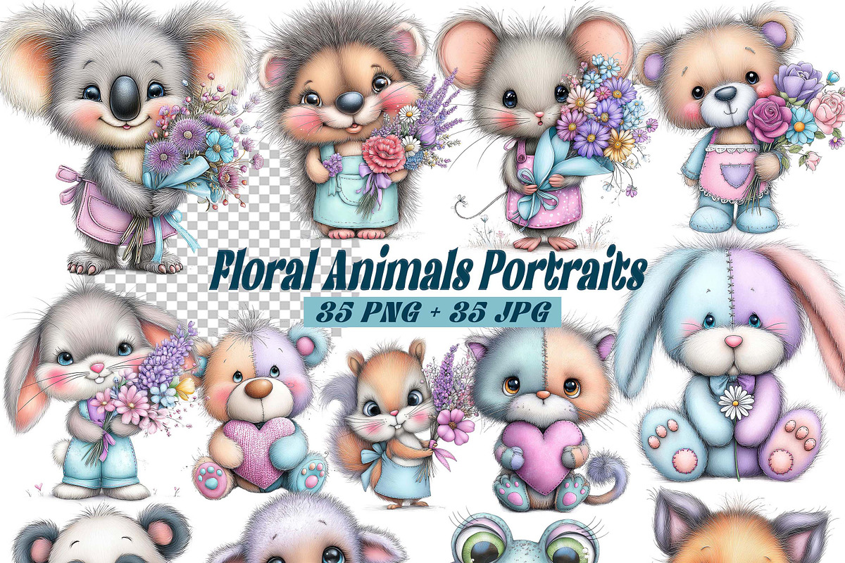 Whimsical Floral Animal Clipart Set, an Illustration by one-touch (Photo 1 of 16)