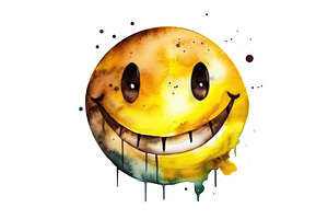 Watercolor Smiling Yellow Face, an Object Illustration by BazziBa♥