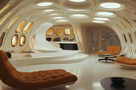 A futuristic interior design featuring organic shapes, smooth white surfaces, a, an Arts & Entertainment Photo by Textures & Backgrounds