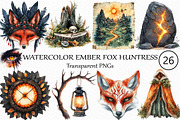 Watercolor Ember Fox Huntress PNG, an Illustration by Craft Nest (Thumbnail 1 of 4)