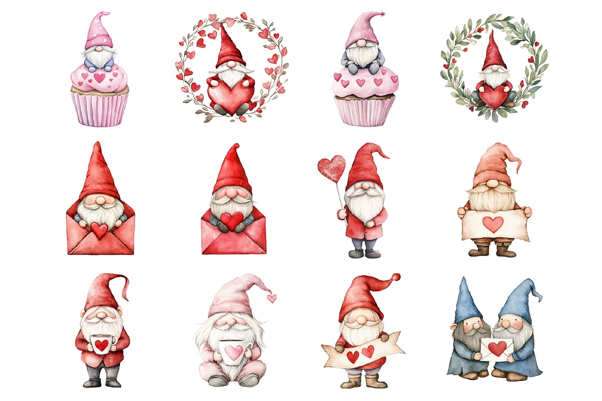 Valentines Gnome Clipart, an Illustration by Design Market (Photo 2 of 3)