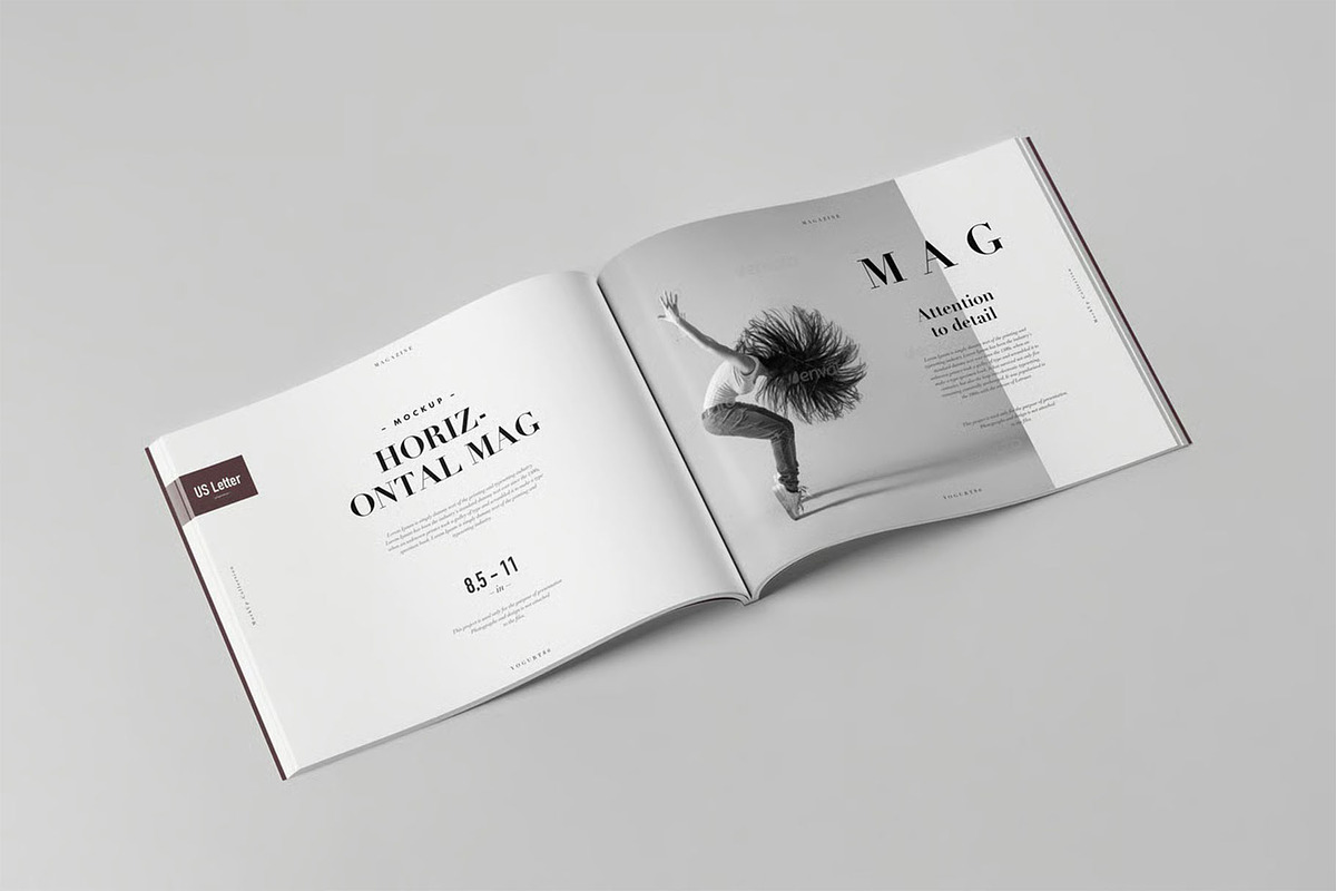 US Letter Horizontal Magazine Mockup, an Advertising Mockup by zippypixelstudio (Photo 5 of 13)