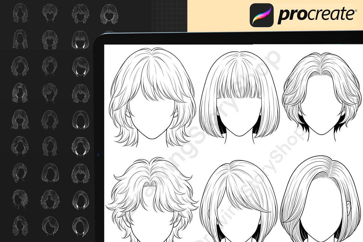 150Procreate Female Hairstyle Stamps, a Brush Add-On by DrawingStoryShop (Photo 4 of 6)