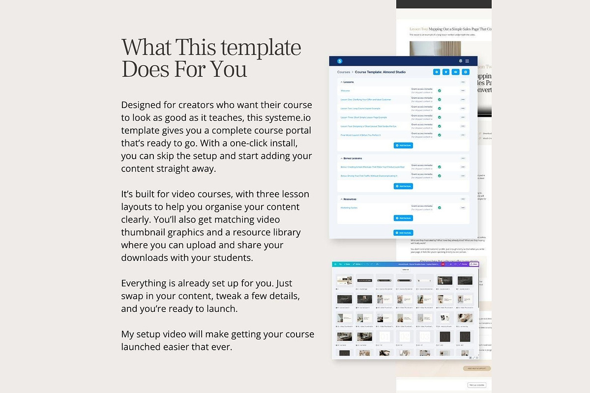 Systeme.io Almond Studio Course Port, a Landing Page Template by Hayley's Digital Hub (Photo 2 of 10)