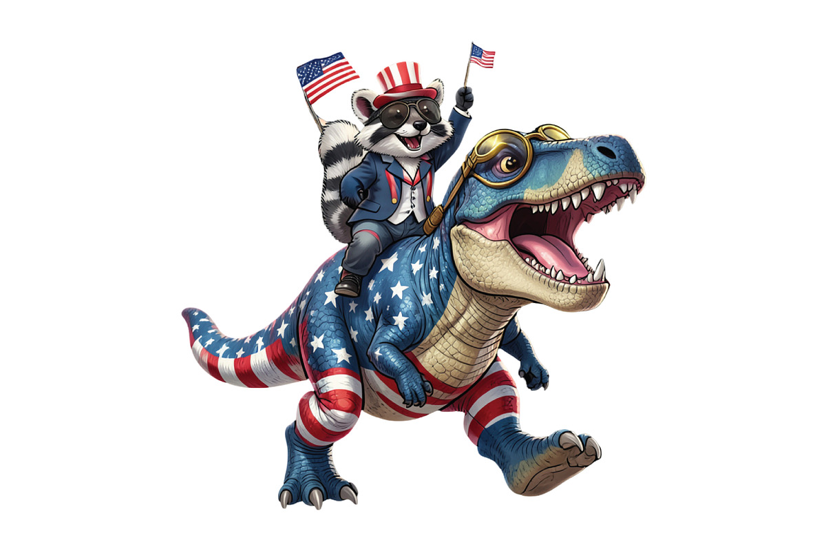 4th July USA Flag Raccoon Dinosaur P, an Illustration by CraftArtStudio (Photo 1 of 4)