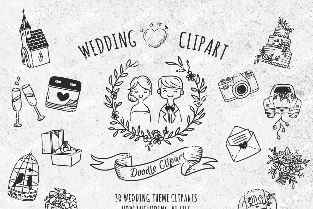 Doodle Wedding Clip Art, an Object Graphic by Ladle&co. (Photo 2 of 4)