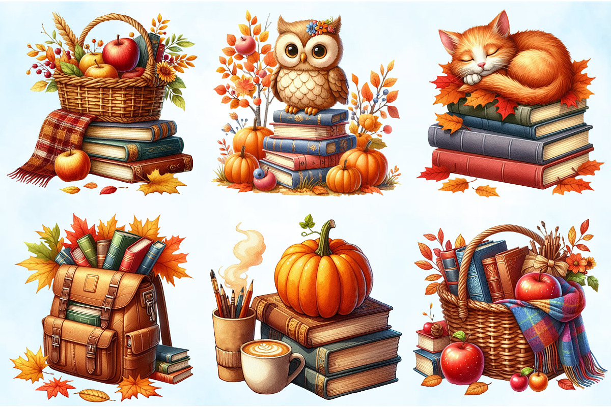 Watercolor Autumn Books Clipart, an Illustration by Craft Nest (Photo 5 of 5)