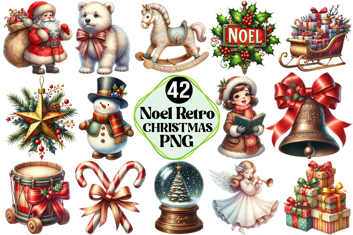Vintage Noel Retro Christmas Clipart, an Illustration by Pixels.Craft (Photo 1 of 7)