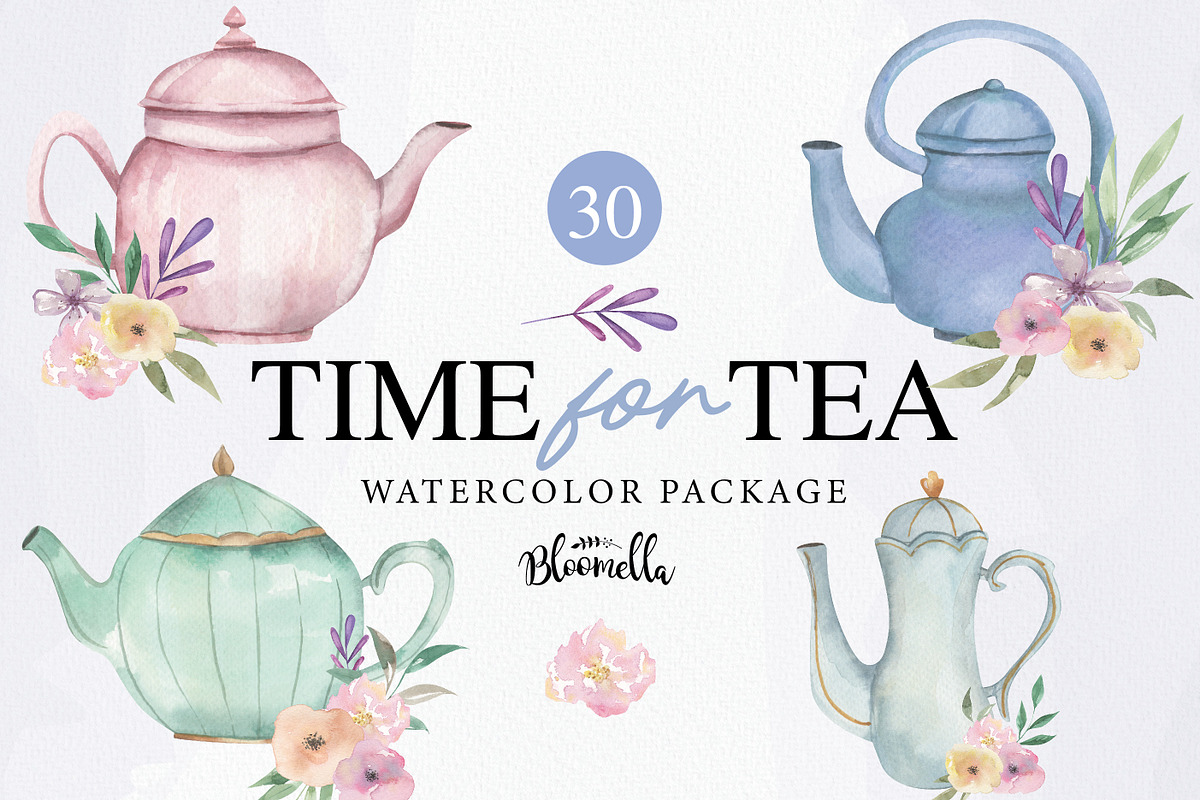 Watercolor Teapot Flower Floral, an Object Illustration by Bloomella (Photo 1 of 8)
