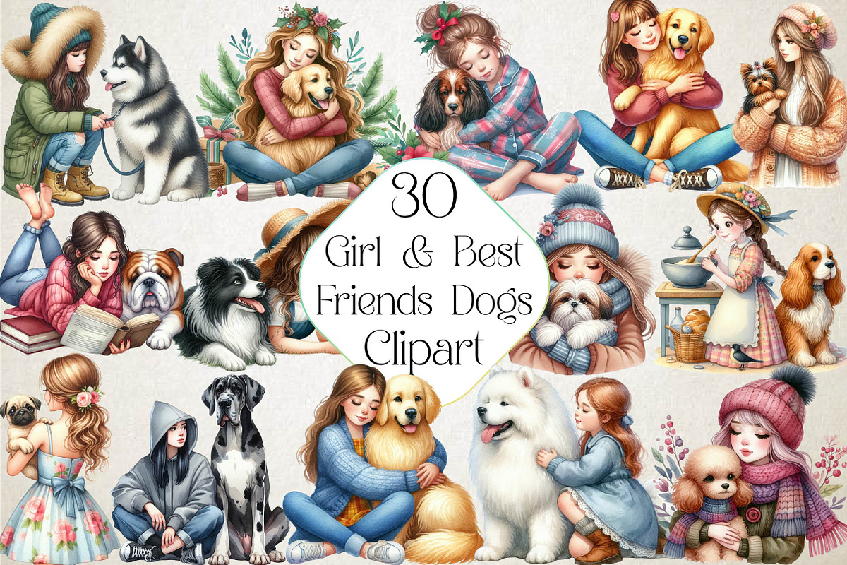 Girl & Best Friends Dogs PNG, an Illustration by DreamPrint404 (Photo 1 of 6)