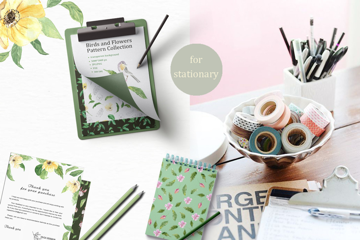 Pattern Collection Birds and Flowers, a Pattern Graphic by OlgaSerbun (Photo 5 of 6)