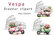 Watercolor scooter clipart Vespa, a Transportation Illustration by TetianaArt (Thumbnail 1 of 7)