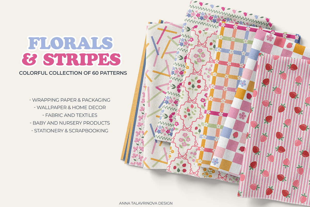 Florals & Stripes Vintage Patterns, a Pattern Graphic by Cozy pattern shop (Photo 3 of 11)