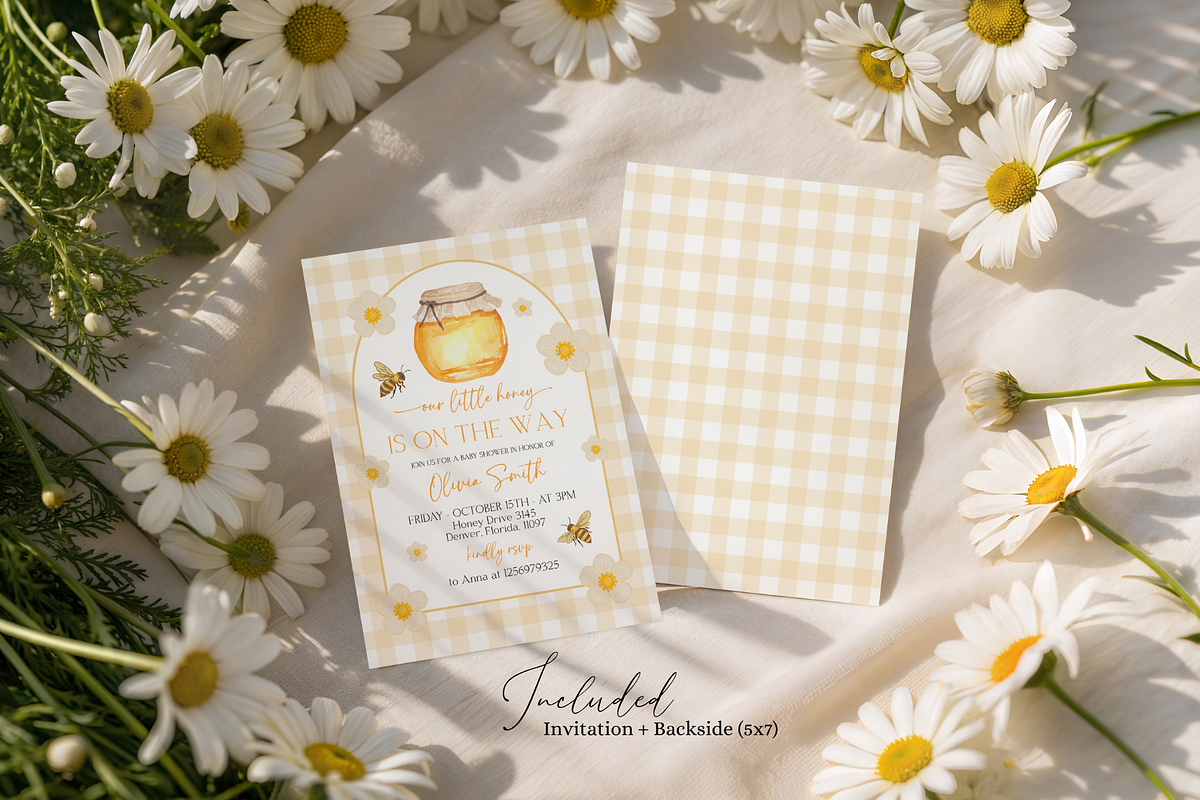 Gingham Honey Bee Invitation, an Invitation Template by Digital_Mind (Photo 2 of 2)
