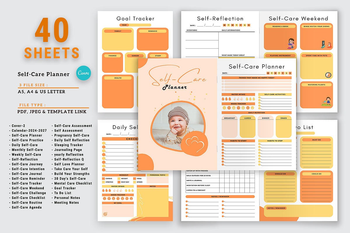 Self Care Help Planner Canva, a Stationery Template by MNT-Creator (Photo 1 of 8)