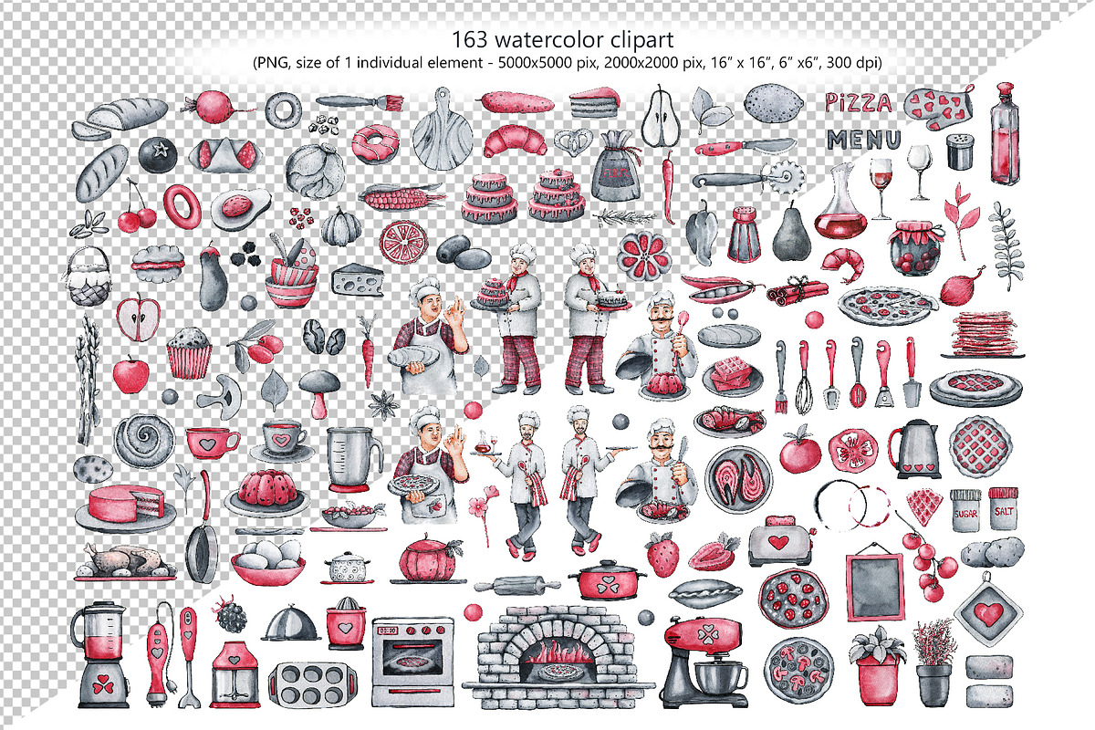 Chef cook, clipart, digital paper, a Food Illustration by Artmanata (Photo 2 of 18)