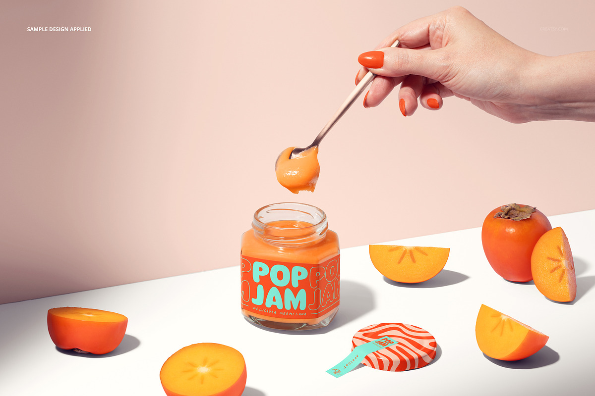 Persimmon Jam Jar Mockup Set, a Cups & Container Mockup by creatsy5 (Photo 9 of 12)
