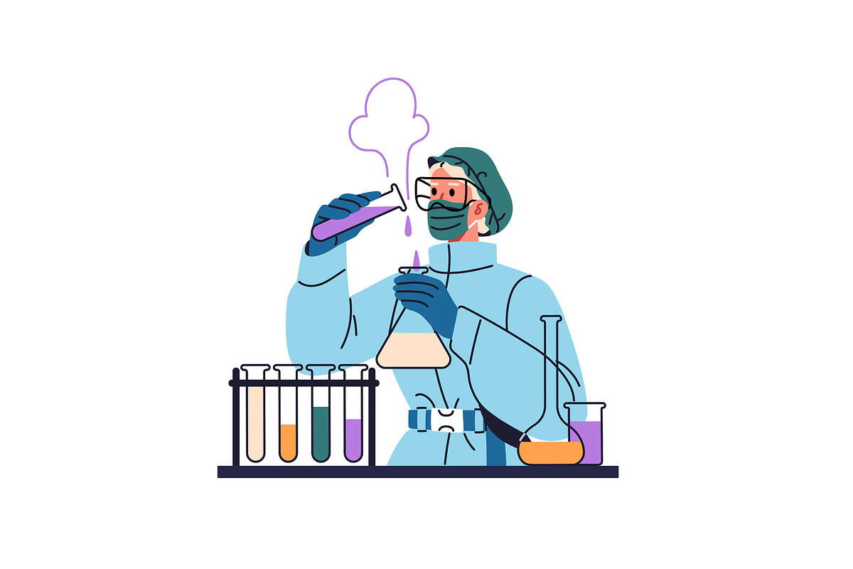 Scientists work in laboratory set, a Person Illustration by PaperTrident (Photo 5 of 7)