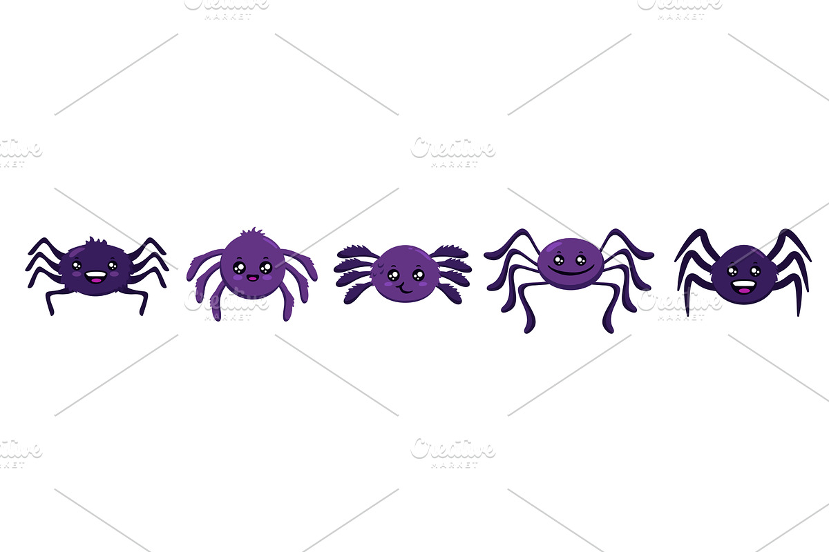 Cute purple spider with big eyes and, an Animal Illustration by skripnikbb