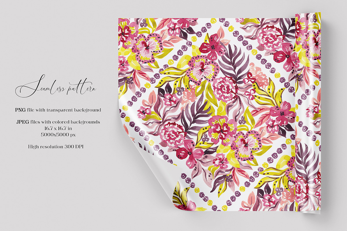 Rich Watercolor Floral Pattern, a Pattern Graphic by SirenaArt (Photo 3 of 17)