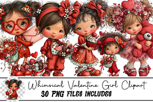 Whimsical Valentine Girl Clipart, an Illustration by DreamArtGraphic