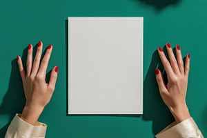 Elegant hands resting on blank paper, a Photo by Beautiful things