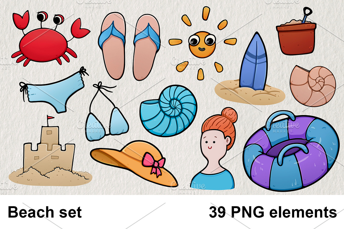 Beach set of 39 PNG elements, an Object Illustration by LOKSKIH (Photo 1 of 5)