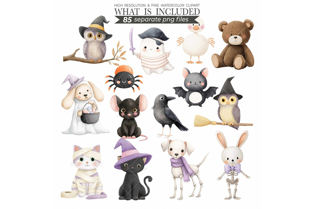 Watercolor Cute Halloween Clipart, an Illustration by CharmClipart (Photo 8 of 9)