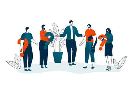 Group of people with question mark, a Person Illustration by KitVector