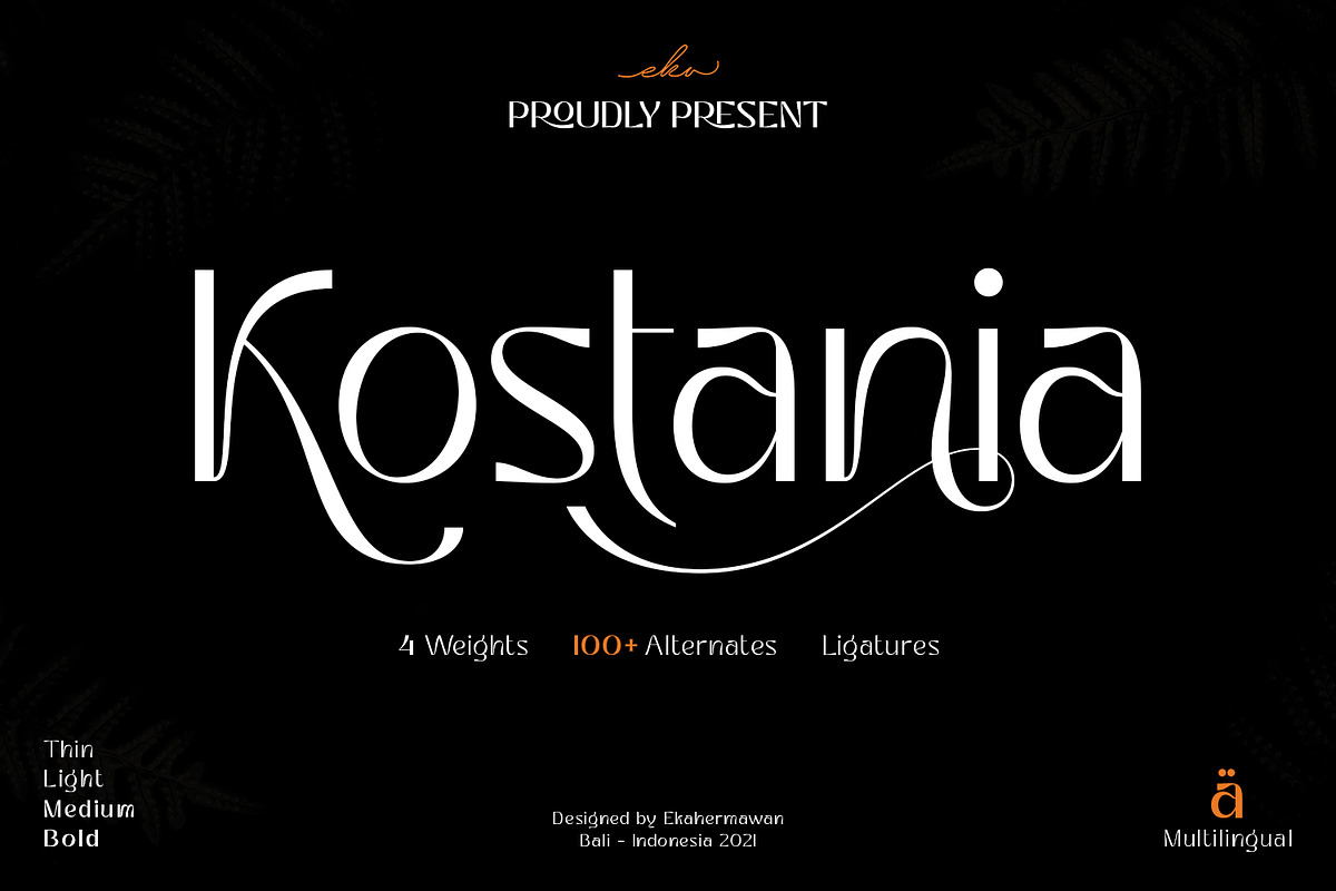 Kostania - Unique Display Font, a Sans Serif Font by Ekahermawan (Photo 1 of 13)