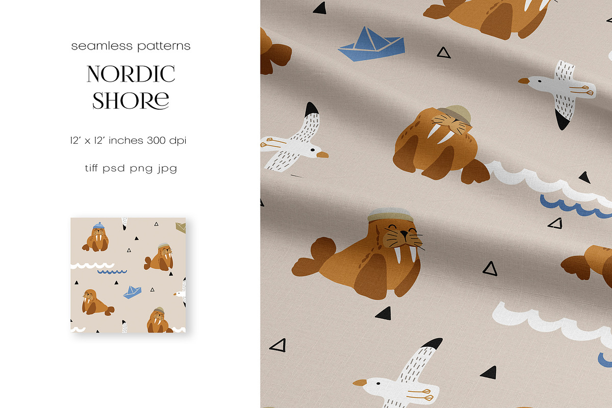 Nordic Shore – Patterns Collection, a Pattern Graphic by PROTEA Watercolor Studio (Photo 3 of 10)