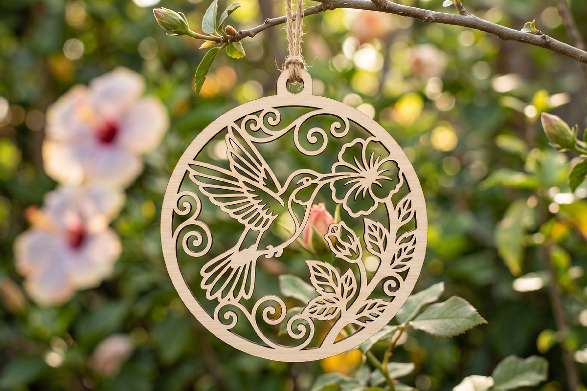 Hummingbird Floral Wood Ornament, an Object Graphic by Libby Wishes (Photo 2 of 3)