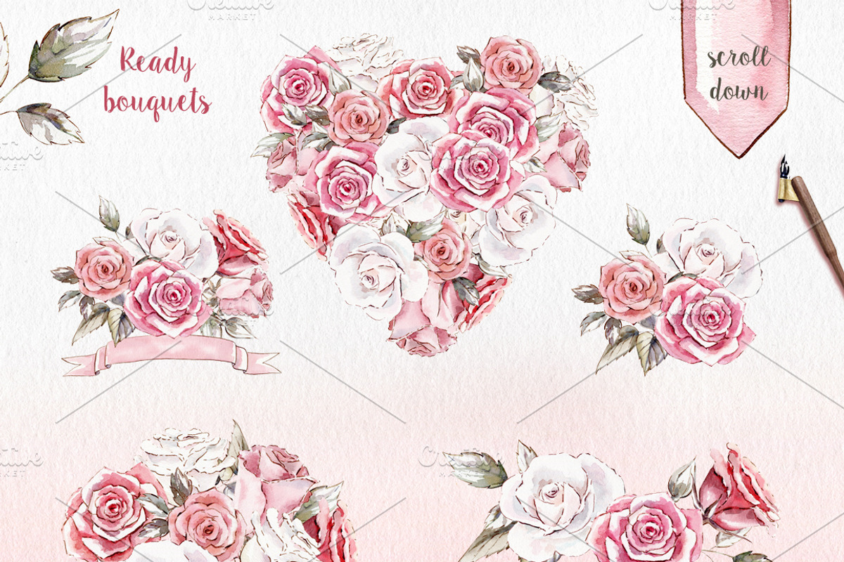 Vintage roses watercolor set, a Background Graphic by Elegantia (Photo 5 of 7)