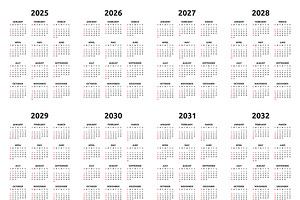 Calendar 2025, 2026 And 2032