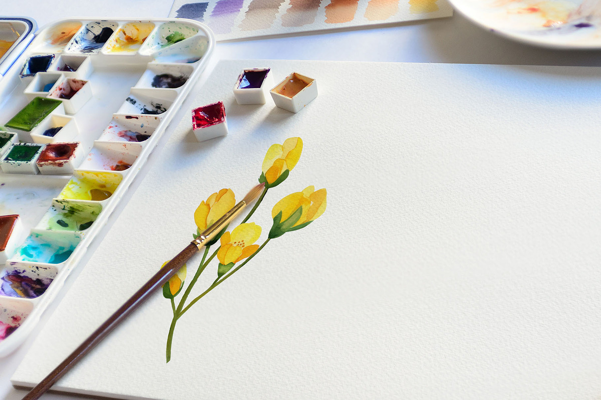 Watercolor Yellow Wildflowers Vector, a Pattern Graphic by Deckar_art (Photo 3 of 4)