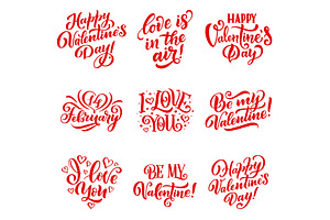 Happy Valentines Day icons lettering, a Decorative Illustration by Vector Tradition