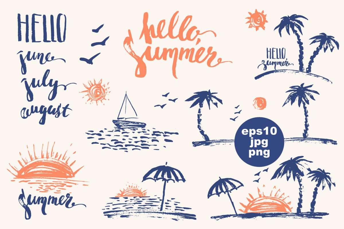 Beach scenes set, a Seasonal Illustration by katya.bogina (Photo 1 of 6)