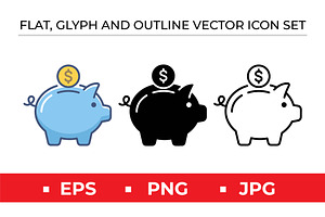 Piggy Bank with Coin Icons, an Outline Icon by Artonix