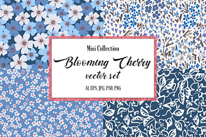 Blooming Cherry.Vector Set 4 Pattern